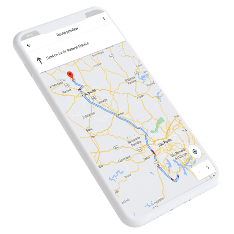 Rota do trajeto em mapa no celular